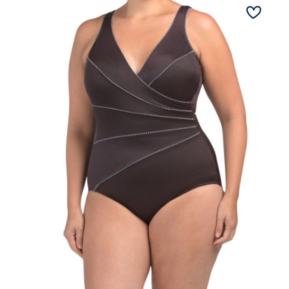Miraclesuit women's size 10 V-Neck Horizon One Piece Swimsuit in chocolate brown